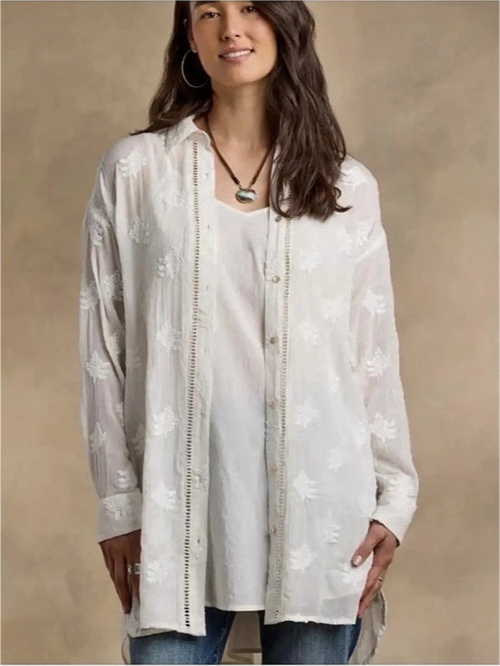 Sundance Clover field Embroidered White Tunic with matching Cami Size PS